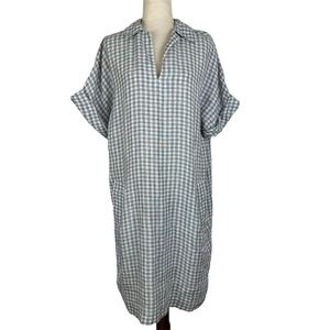 JigSaw Dress Women Size US 8 Blue White Linen Gingham Plaid Tunic